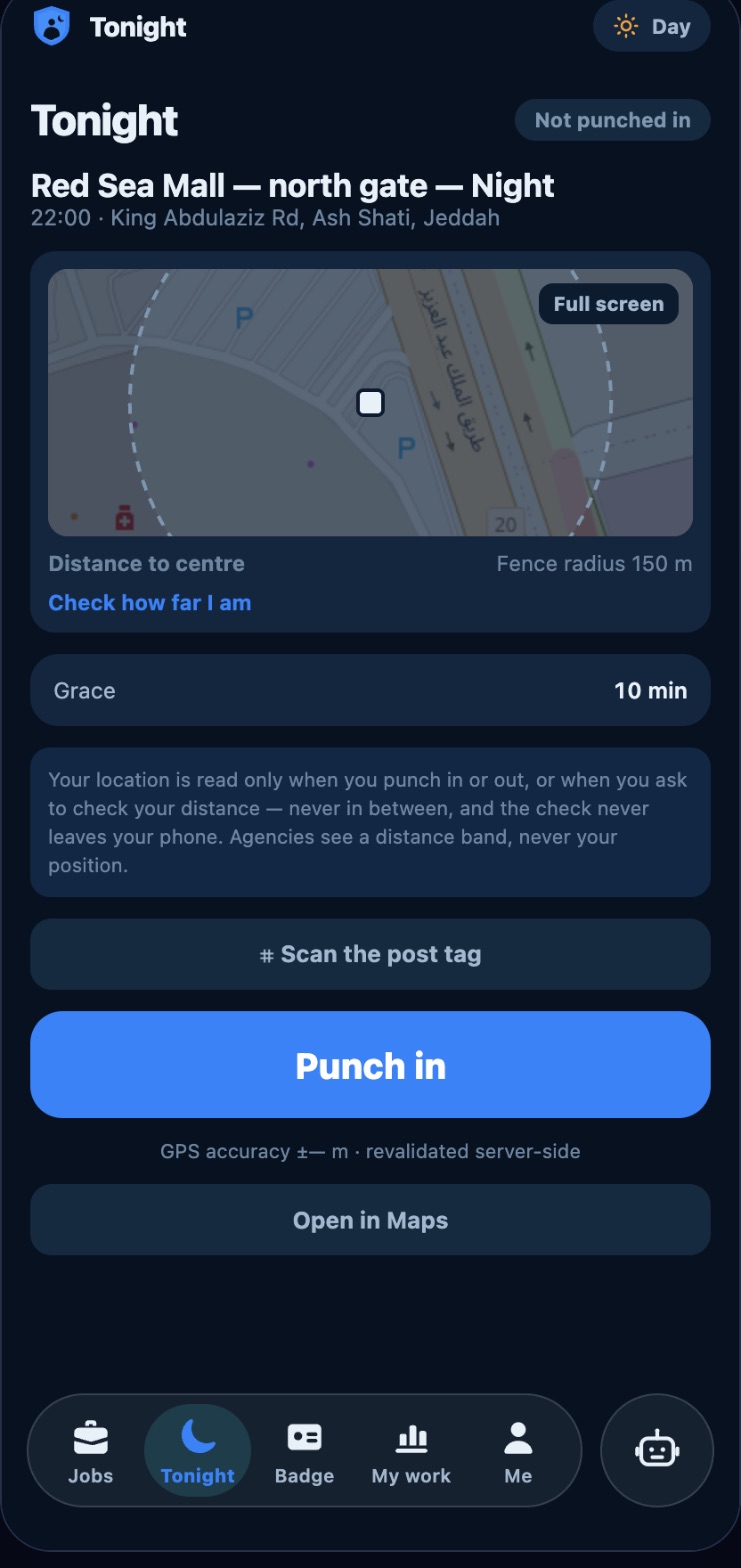 Punch in inside the site's GPS fence